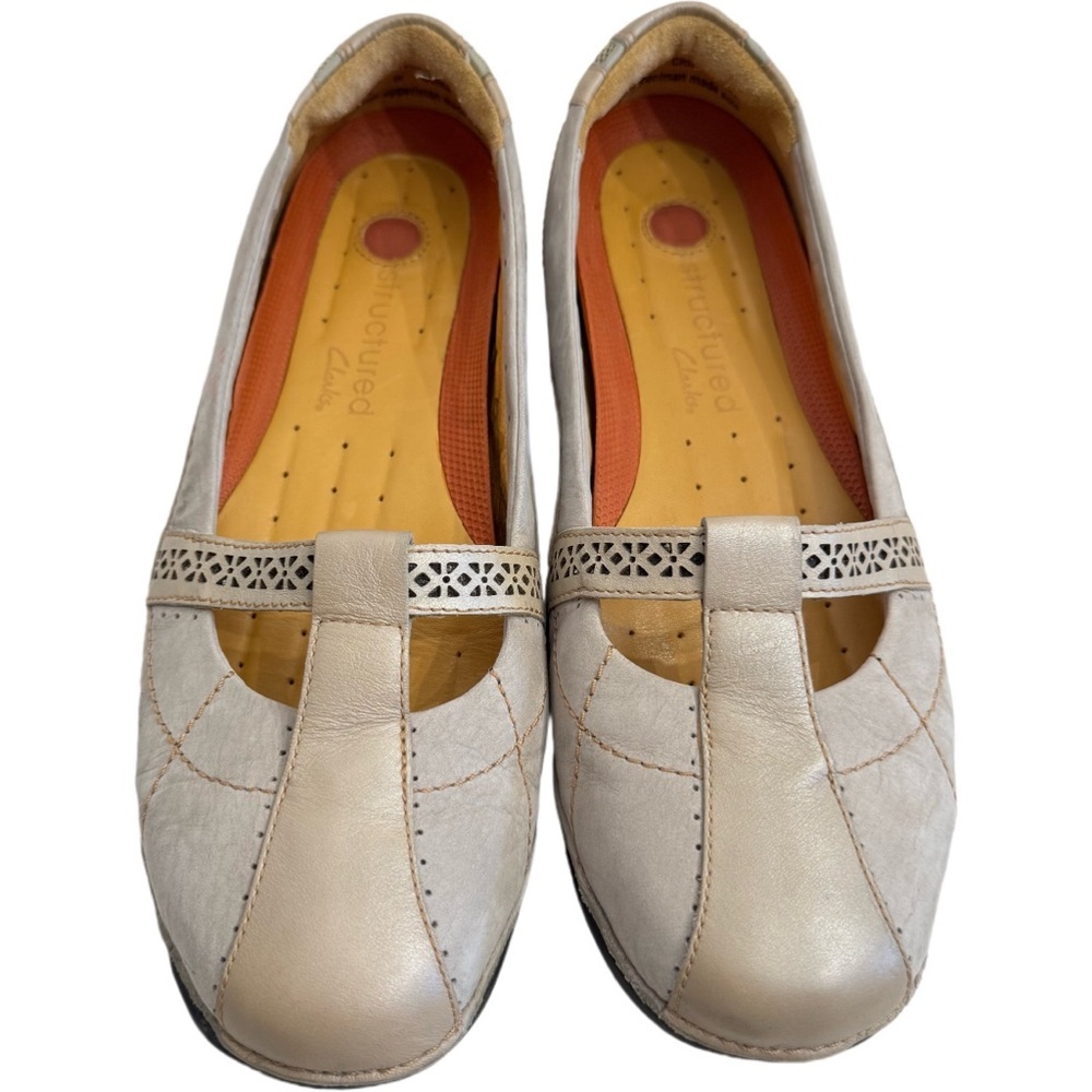 CLARKS STRUCTURED 85158 Cream Bone Leather Casual Comfort Shoes Size 7.5W Comfy